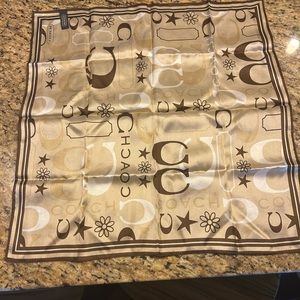Coach 100% silk scarf brown beige tan